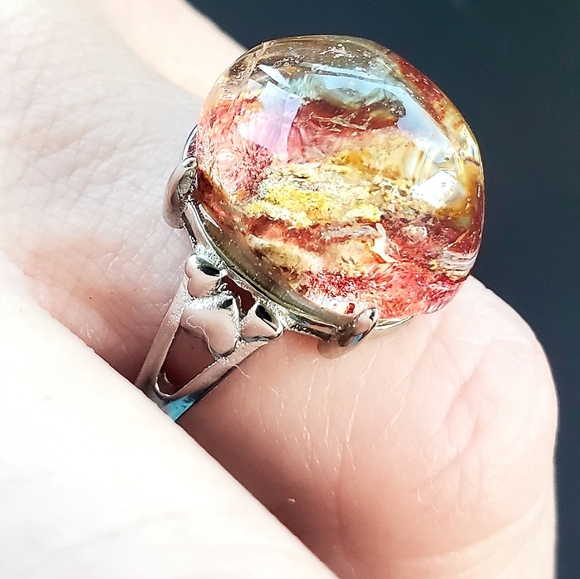 New Red Yellow Phantom Quartz Lodolite Adjustable 925 Silver Ring. - Picture 8 of 16